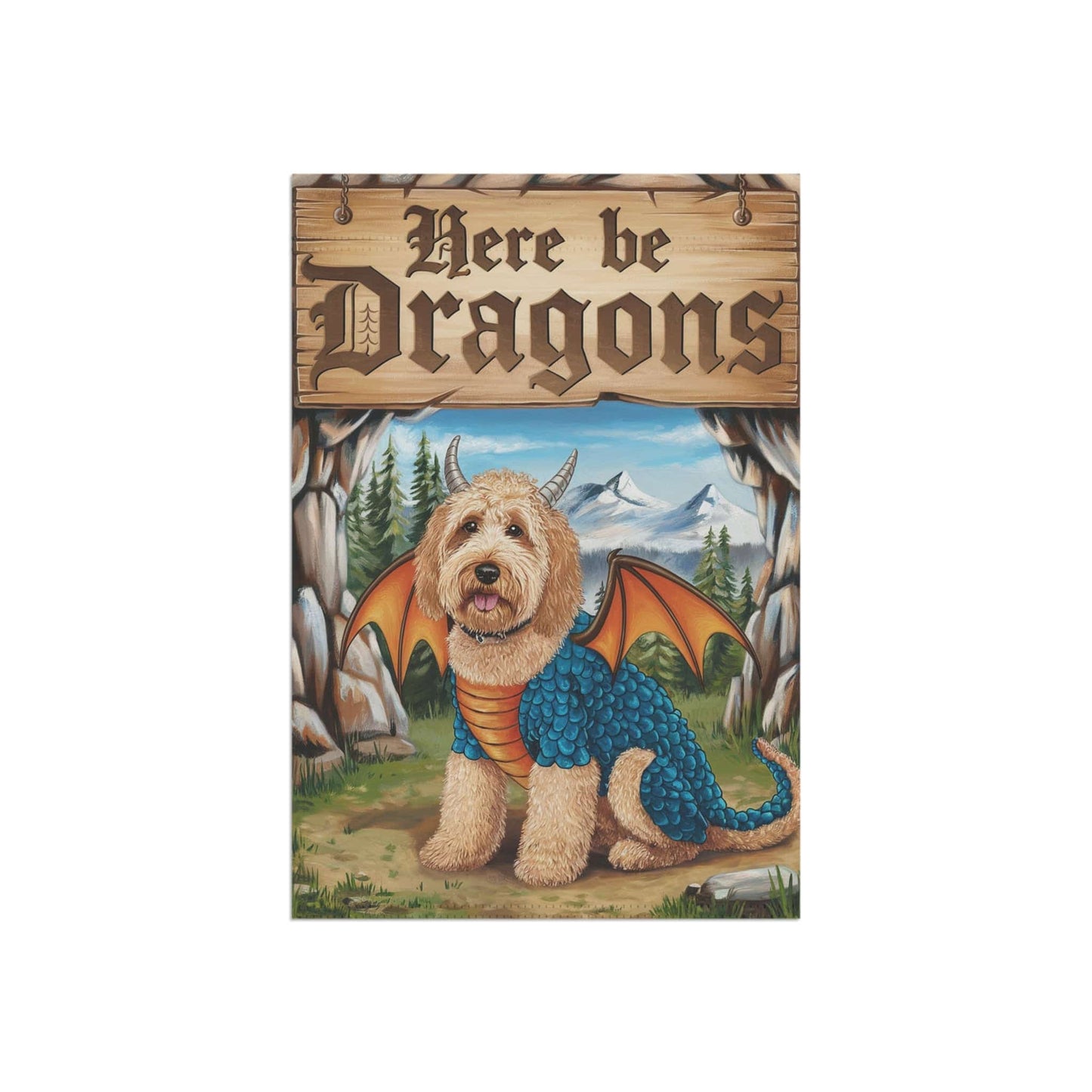 Printify Home Decor Dragon Goldendoodle Fantasy Yard Flag, Funny Pet Portrait Front Yard Spring Decor, Housewarming Halloween