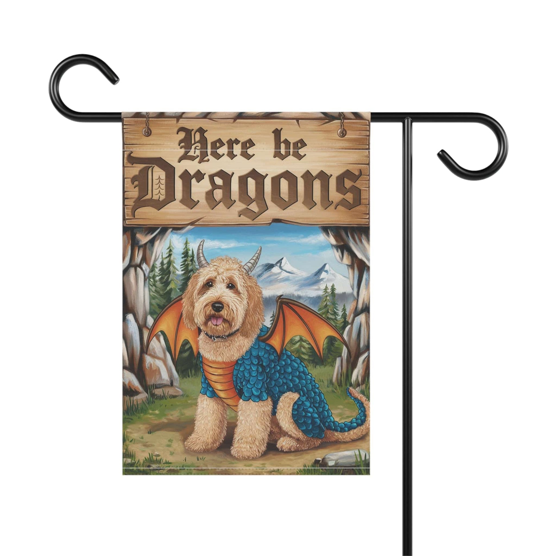 Printify Home Decor Dragon Goldendoodle Fantasy Yard Flag, Funny Pet Portrait Front Yard Spring Decor, Housewarming Halloween