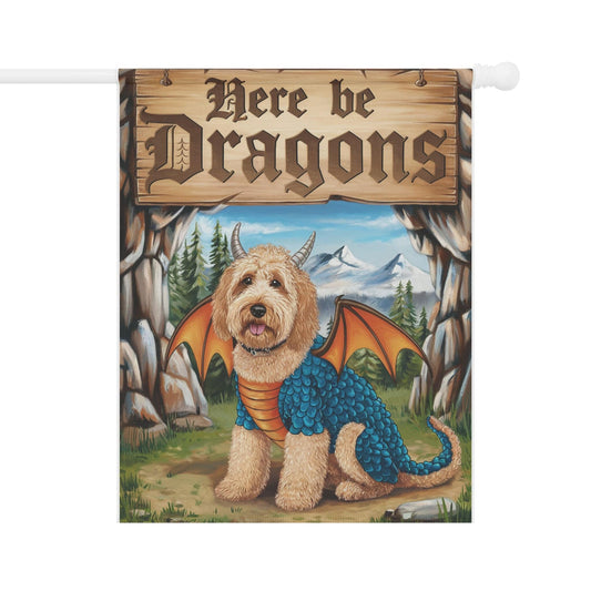 Printify Home Decor 24.5'' × 32'' Dragon Goldendoodle Fantasy Yard Flag, Funny Pet Portrait Front Yard Spring Decor, Housewarming Halloween