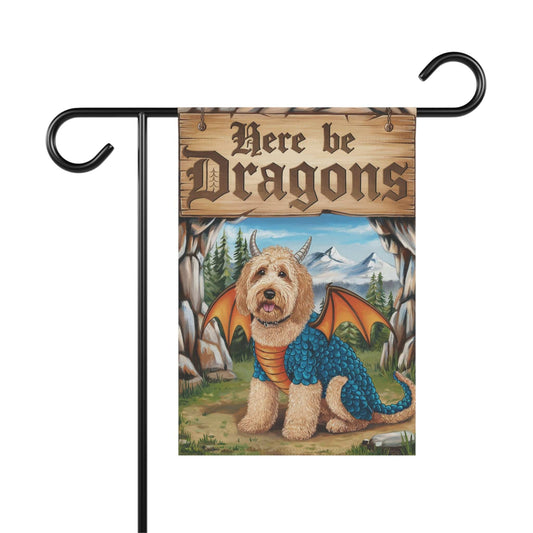 Printify Home Decor 12'' × 18'' Dragon Goldendoodle Fantasy Yard Flag, Funny Pet Portrait Front Yard Spring Decor, Housewarming Halloween