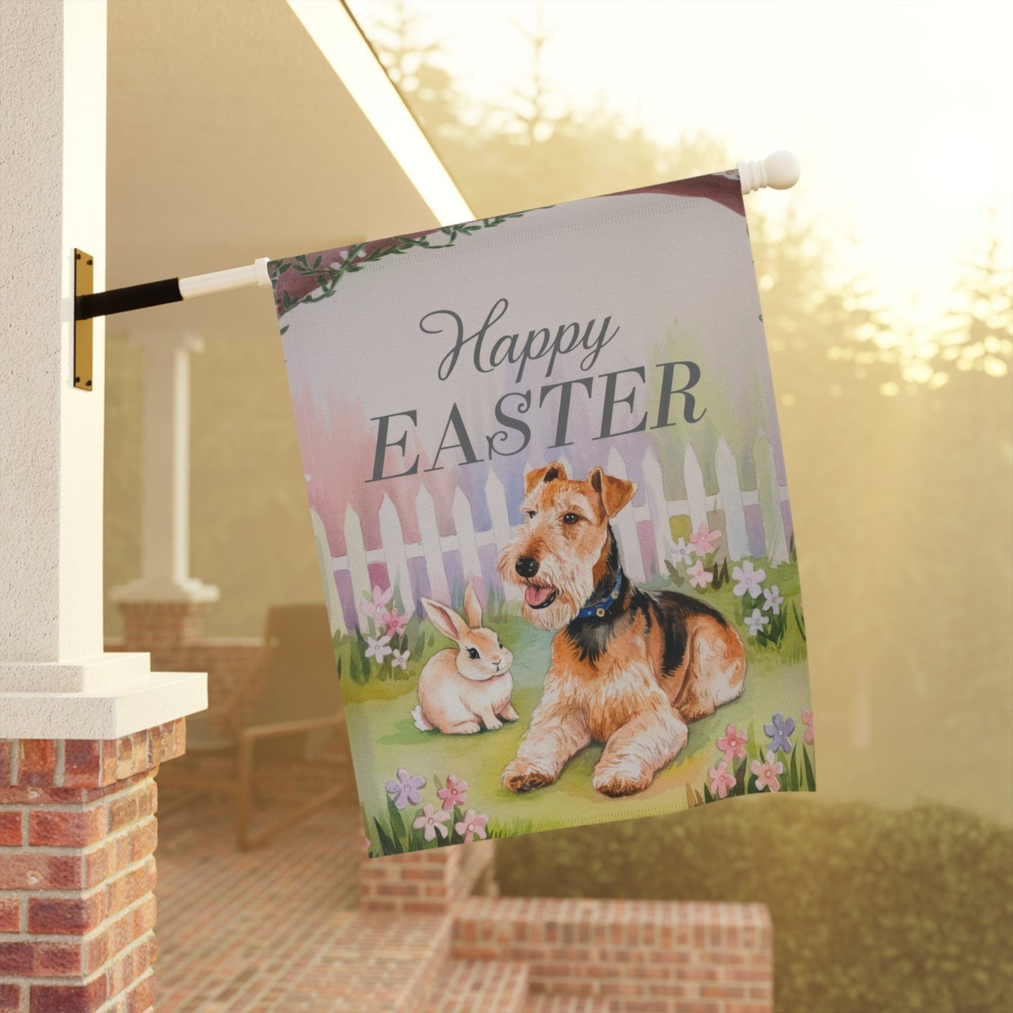 Printify Home Decor Easter Airedale Terrier Bunny Rabbit Garden Flag, Front Yard Spring Decor, Gardener Gift, Gardening Decoration, Housewarming New Home