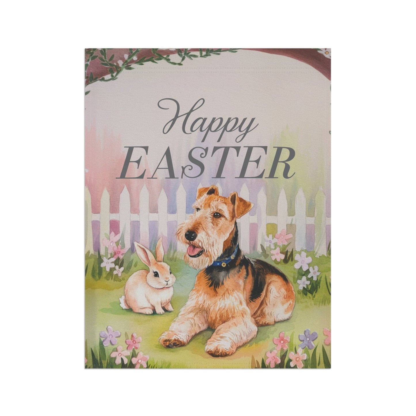Printify Home Decor Easter Airedale Terrier Bunny Rabbit Garden Flag, Front Yard Spring Decor, Gardener Gift, Gardening Decoration, Housewarming New Home