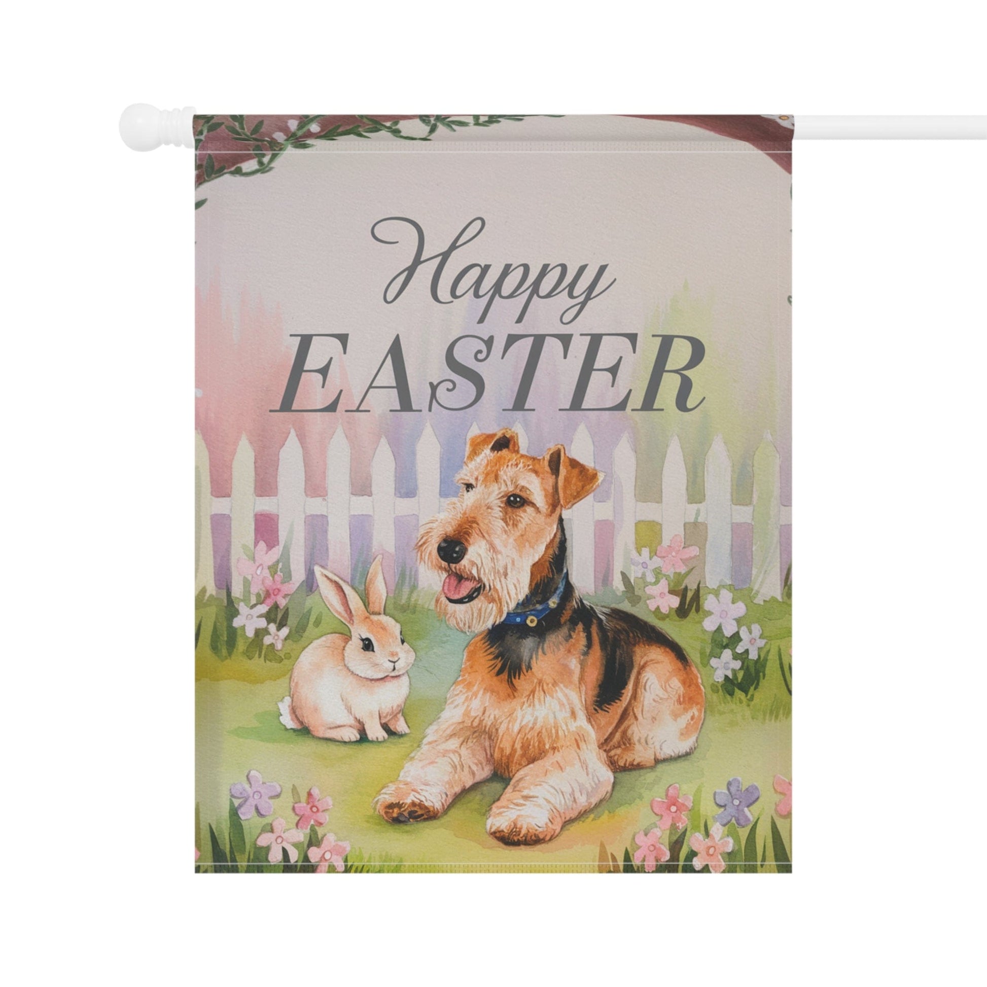 Printify Home Decor Easter Airedale Terrier Bunny Rabbit Garden Flag, Front Yard Spring Decor, Gardener Gift, Gardening Decoration, Housewarming New Home