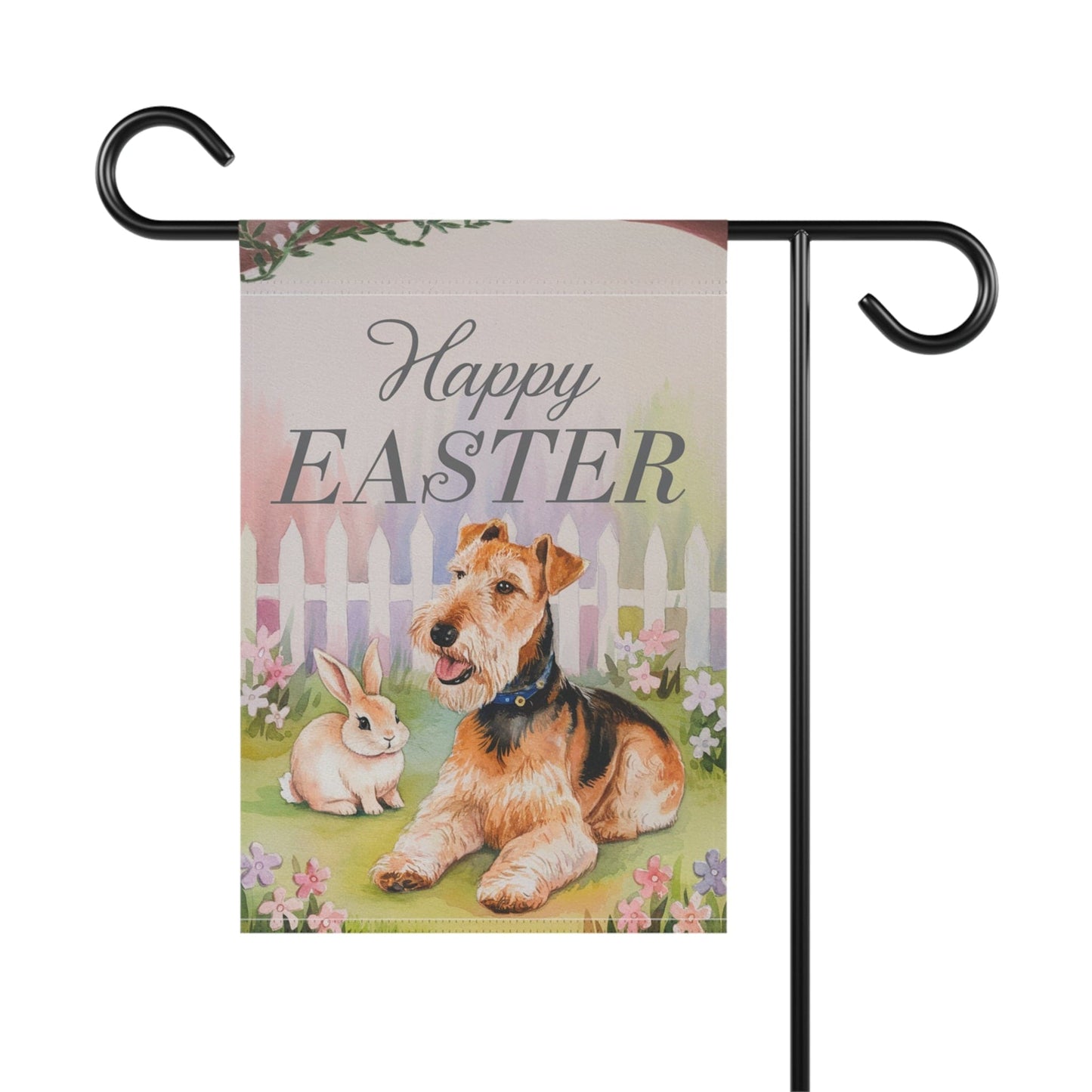 Printify Home Decor Easter Airedale Terrier Bunny Rabbit Garden Flag, Front Yard Spring Decor, Gardener Gift, Gardening Decoration, Housewarming New Home