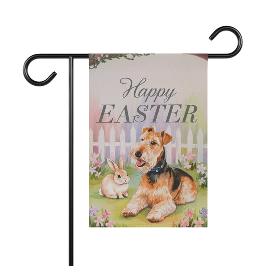 Printify Home Decor 12'' × 18'' Easter Airedale Terrier Bunny Rabbit Garden Flag, Front Yard Spring Decor, Gardener Gift, Gardening Decoration, Housewarming New Home