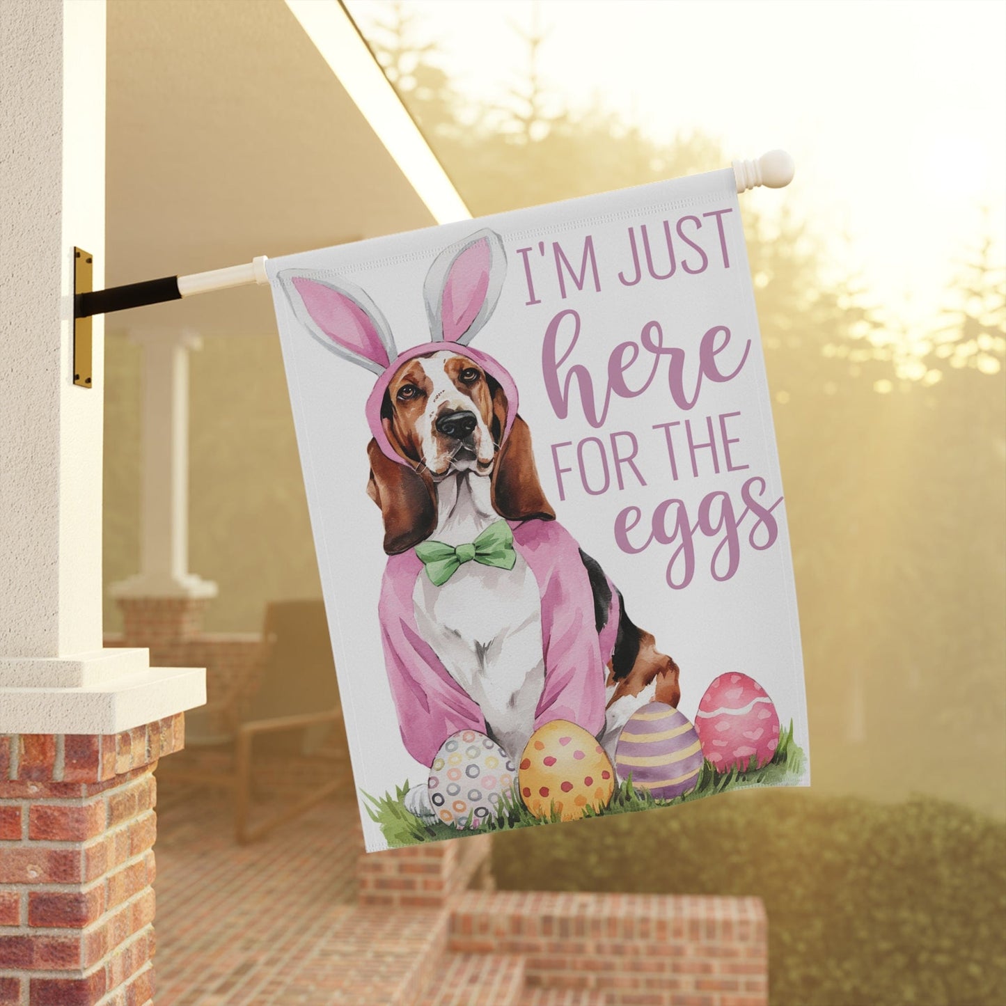 Printify Home Decor Easter Basset Hound Lawn Flag, Festive Dog, Funny Welcome Spring Garden Flag