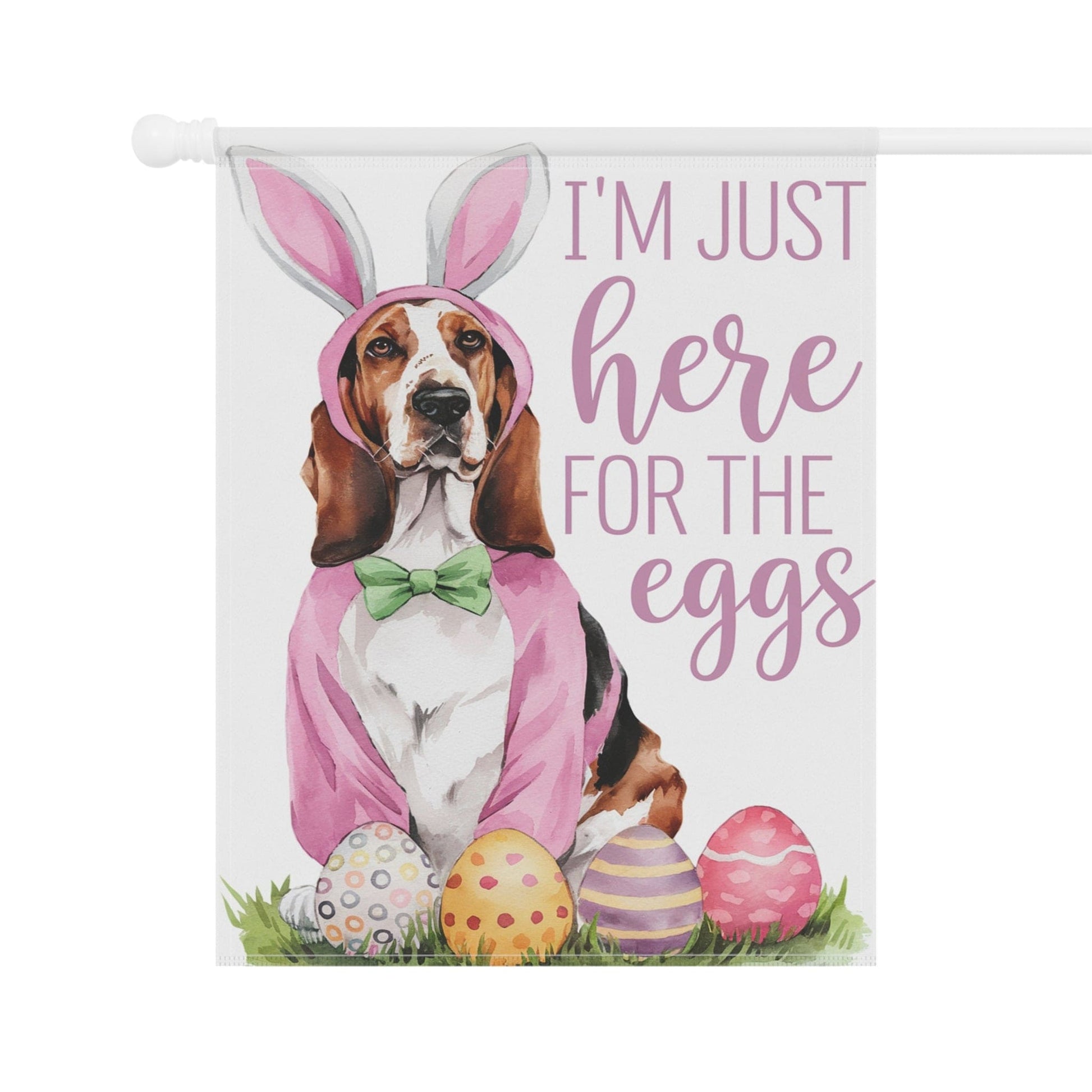Printify Home Decor Easter Basset Hound Lawn Flag, Festive Dog, Funny Welcome Spring Garden Flag