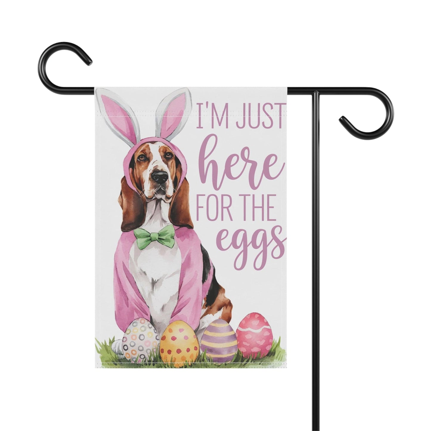 Printify Home Decor Easter Basset Hound Lawn Flag, Festive Dog, Funny Welcome Spring Garden Flag