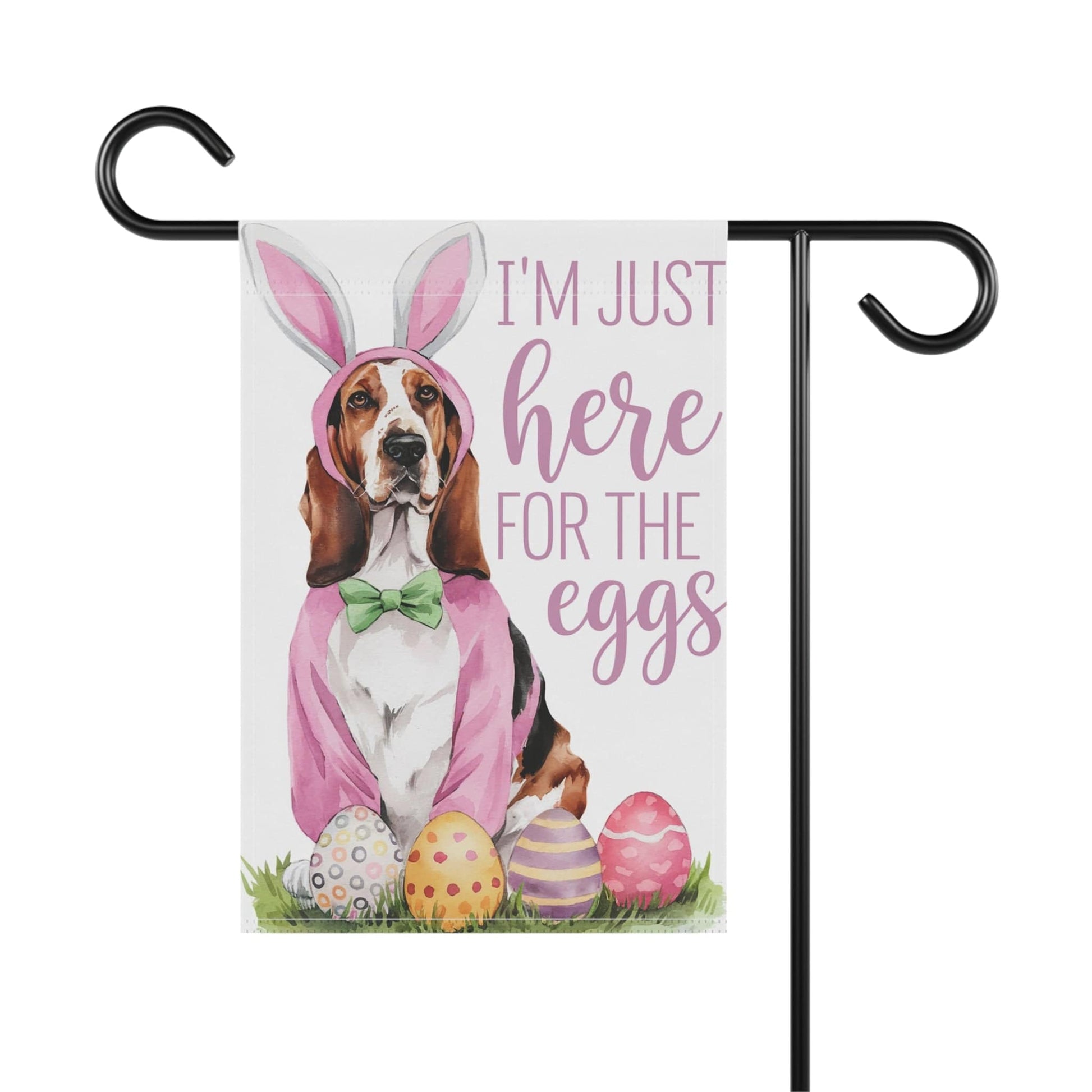 Printify Home Decor Easter Basset Hound Lawn Flag, Festive Dog, Funny Welcome Spring Garden Flag