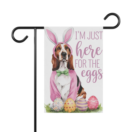 Printify Home Decor 12'' × 18'' Easter Basset Hound Lawn Flag, Festive Dog, Funny Welcome Spring Garden Flag