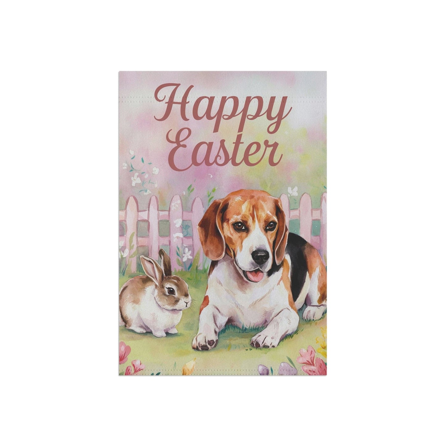 Printify Home Decor Easter Beagle and Bunny Rabbit, Spring  Whimsical Floral Garden Flag, Front Yard Spring Decor