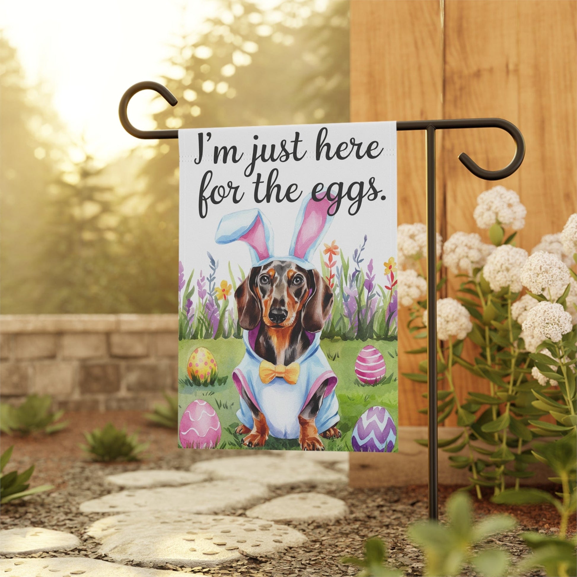Printify Home Decor Easter Black and Tan Daschshund Yard Flag Home Decorative Garden, Funny Dog Lover Decor