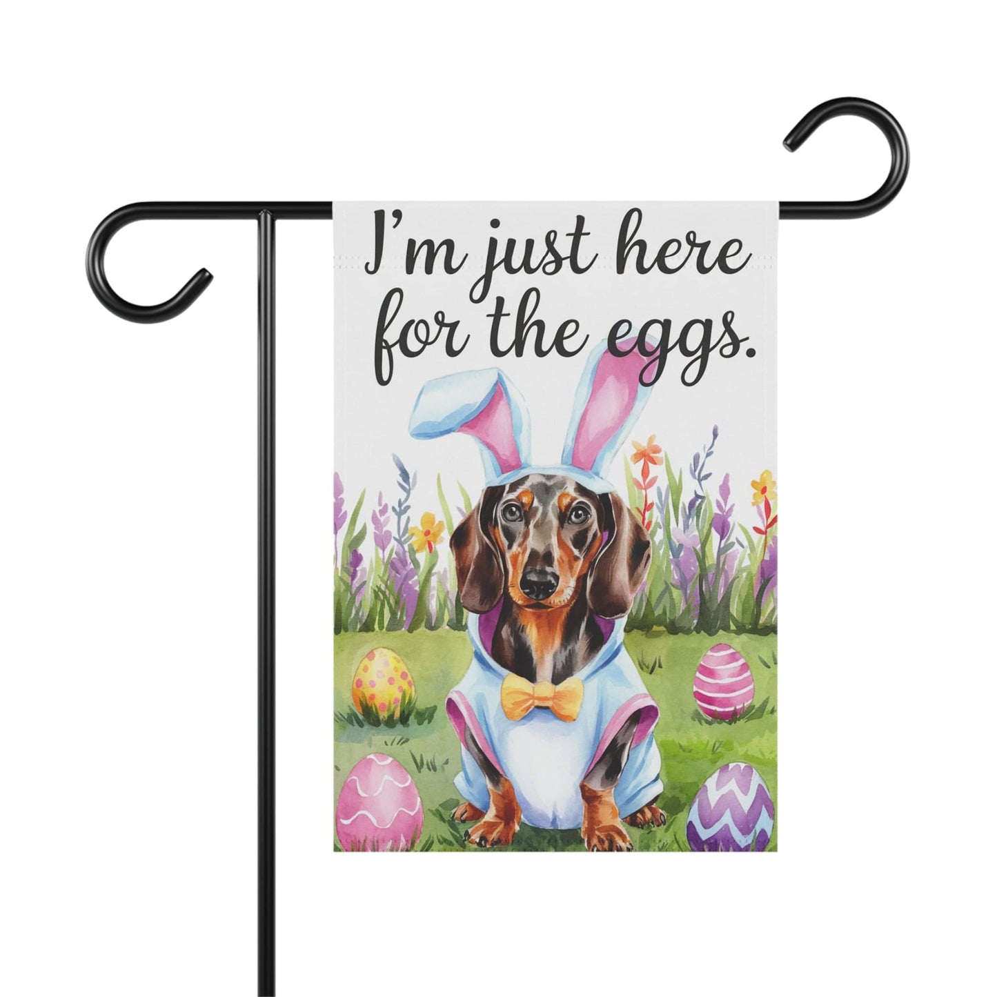 Printify Home Decor 12'' × 18'' Easter Black and Tan Daschshund Yard Flag Home Decorative Garden, Funny Dog Lover Decor
