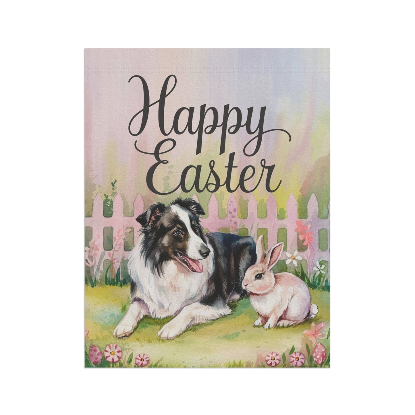 Printify Home Decor Easter Black Border Collie Garden Flag, Front Yard Spring Decor, Housewarming Gardener Gift