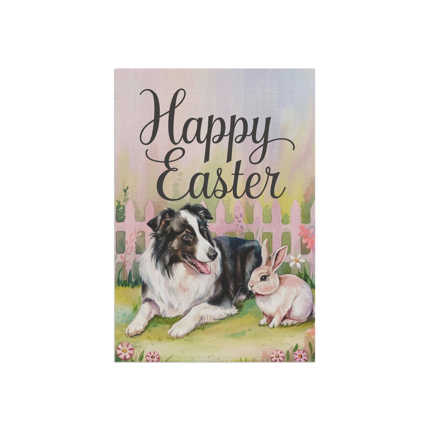 Printify Home Decor Easter Black Border Collie Garden Flag, Front Yard Spring Decor, Housewarming Gardener Gift