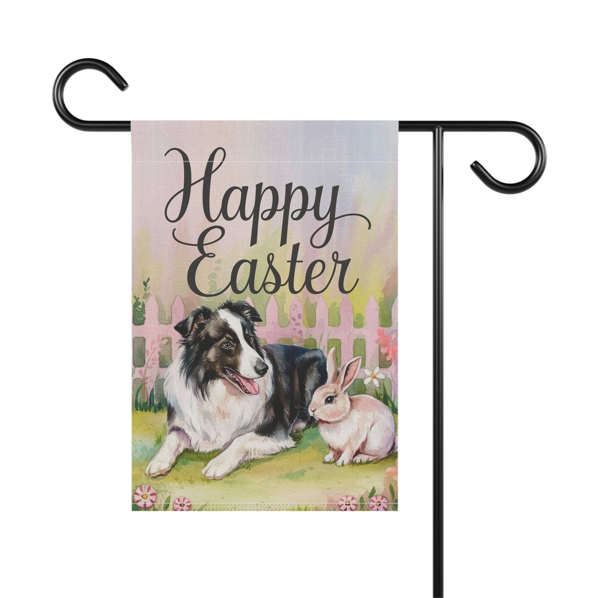 Printify Home Decor Easter Black Border Collie Garden Flag, Front Yard Spring Decor, Housewarming Gardener Gift