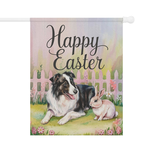 Printify Home Decor 24.5'' × 32'' Easter Black Border Collie Garden Flag, Front Yard Spring Decor, Housewarming Gardener Gift