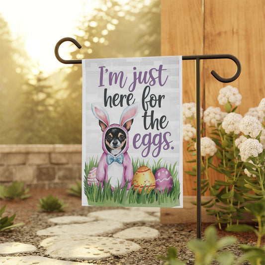 Printify Home Decor Easter Black Chihuahua Lawn Flag, Bunny Rabbit Funny Garden Flag, Spring Lawn Decor