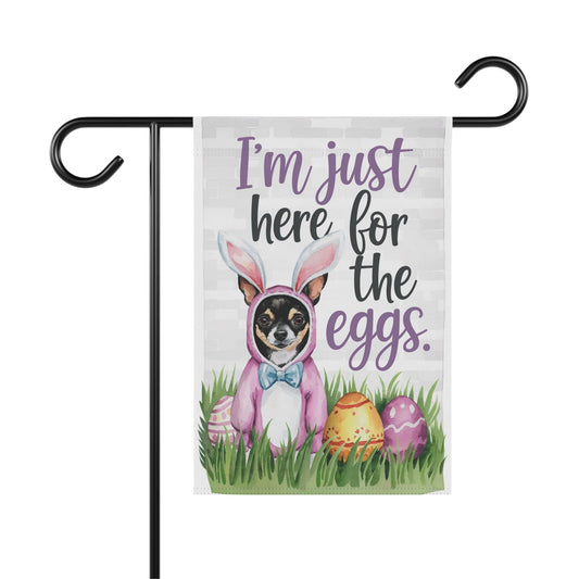 Printify Home Decor 12'' × 18'' Easter Black Chihuahua Lawn Flag, Bunny Rabbit Funny Garden Flag, Spring Lawn Decor