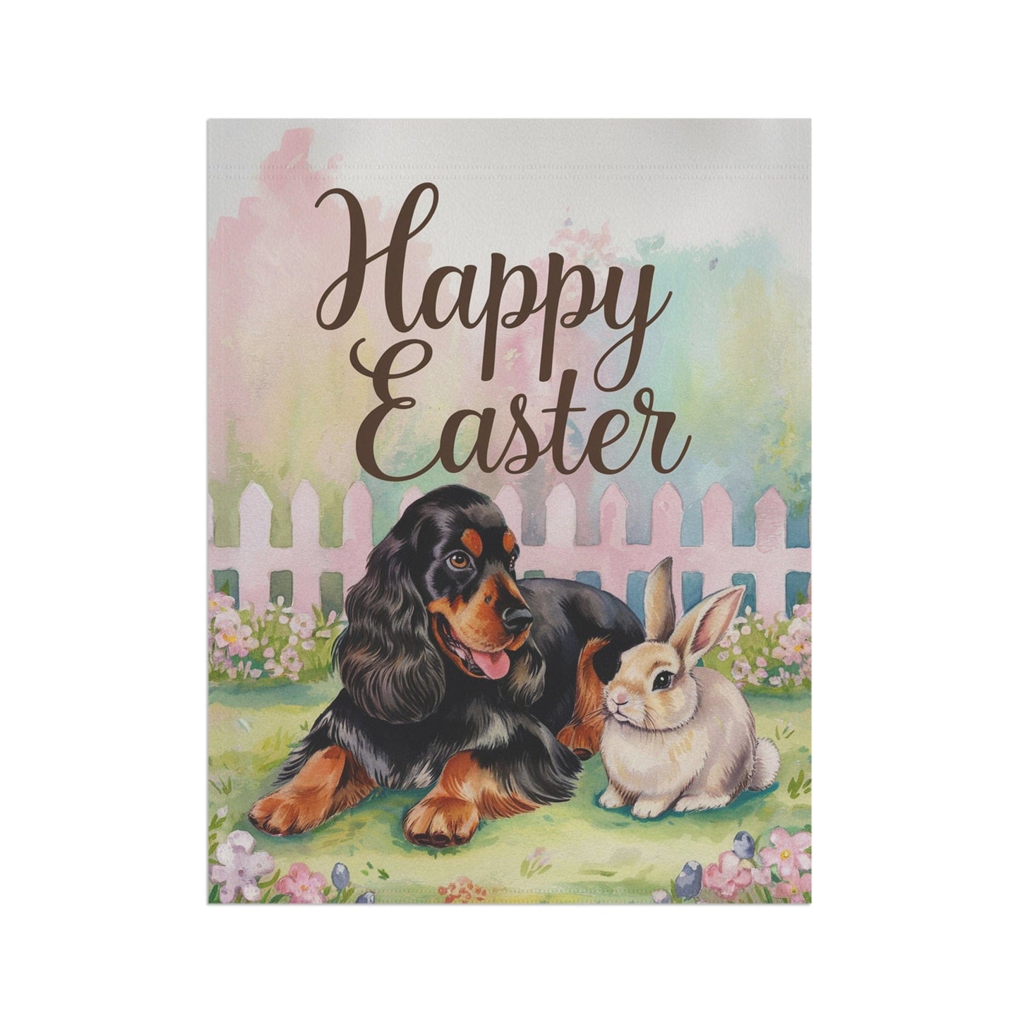 Printify Home Decor Easter Black Cocker Spaniel Garden Flag, Spring Scene Yard Decor, Housewarming Gardener Gift
