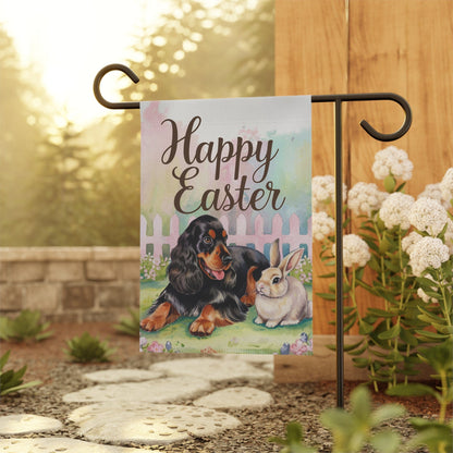 Printify Home Decor Easter Black Cocker Spaniel Garden Flag, Spring Scene Yard Decor, Housewarming Gardener Gift
