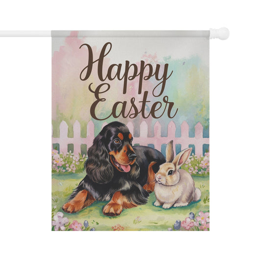 Printify Home Decor 24.5'' × 32'' Easter Black Cocker Spaniel Garden Flag, Spring Scene Yard Decor, Housewarming Gardener Gift