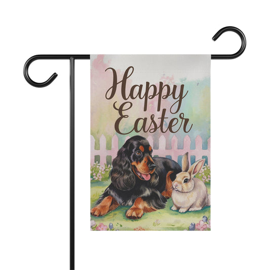 Printify Home Decor 12'' × 18'' Easter Black Cocker Spaniel Garden Flag, Spring Scene Yard Decor, Housewarming Gardener Gift