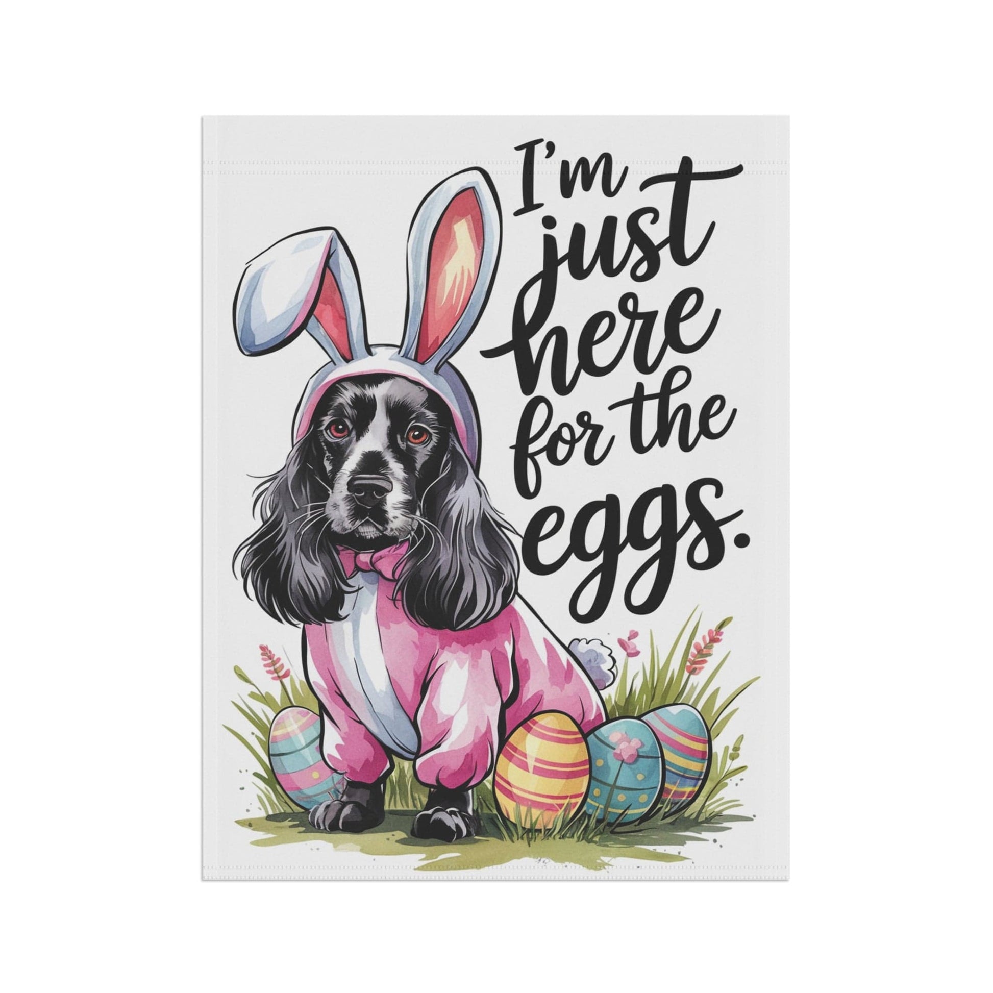 Printify Home Decor Easter Black Cocker Spaniel in Bunny Costume Yard Flag, Rabbit Illustration Funny Garden Flag