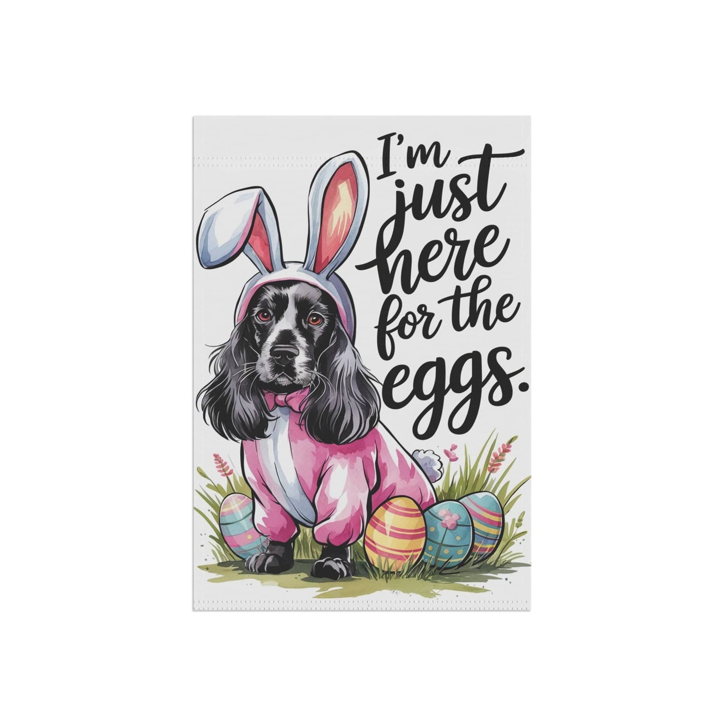 Printify Home Decor Easter Black Cocker Spaniel in Bunny Costume Yard Flag, Rabbit Illustration Funny Garden Flag
