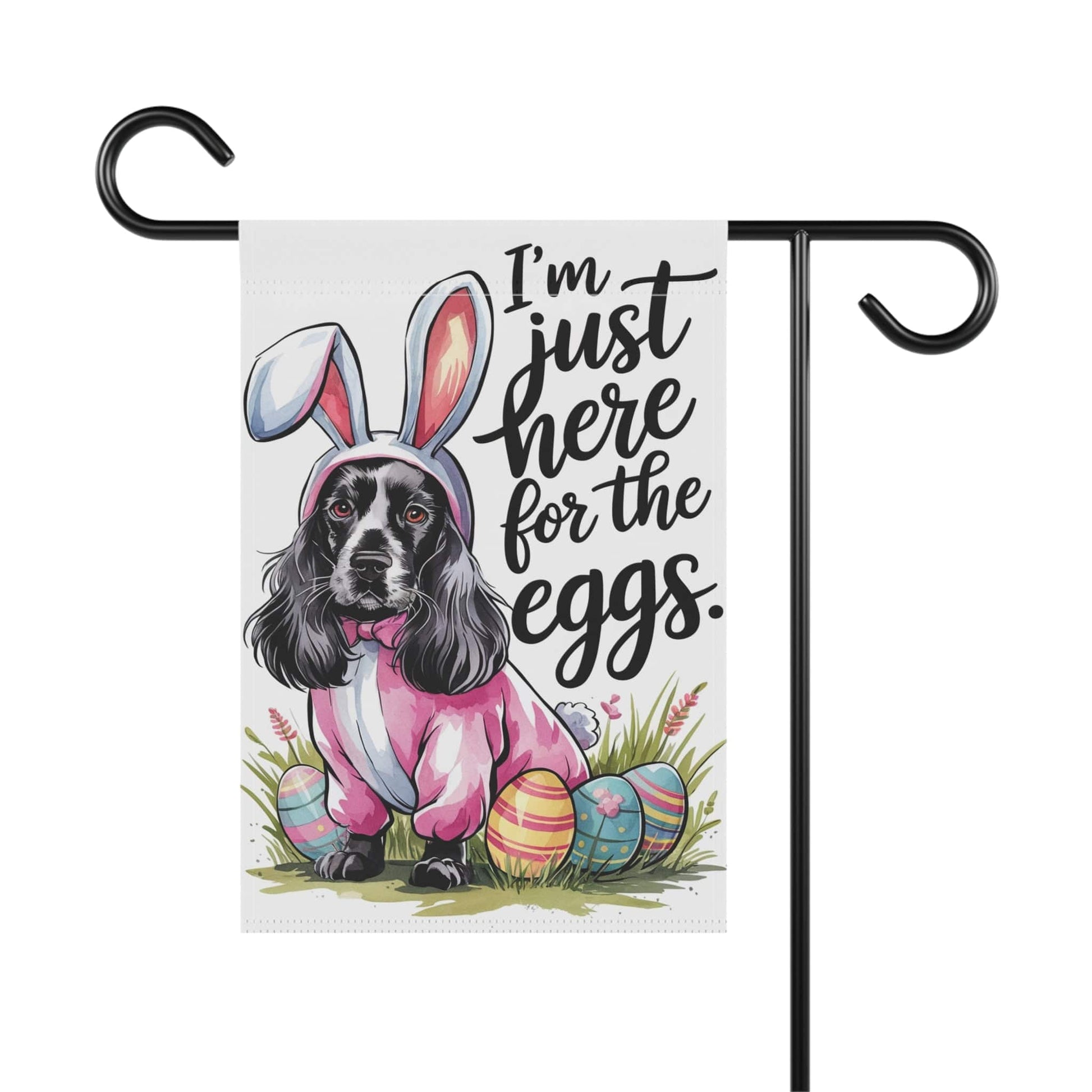 Printify Home Decor Easter Black Cocker Spaniel in Bunny Costume Yard Flag, Rabbit Illustration Funny Garden Flag