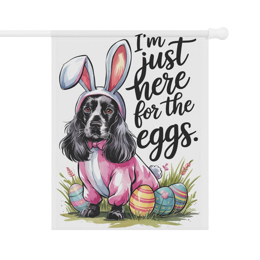 Printify Home Decor 24.5'' × 32'' Easter Black Cocker Spaniel in Bunny Costume Yard Flag, Rabbit Illustration Funny Garden Flag