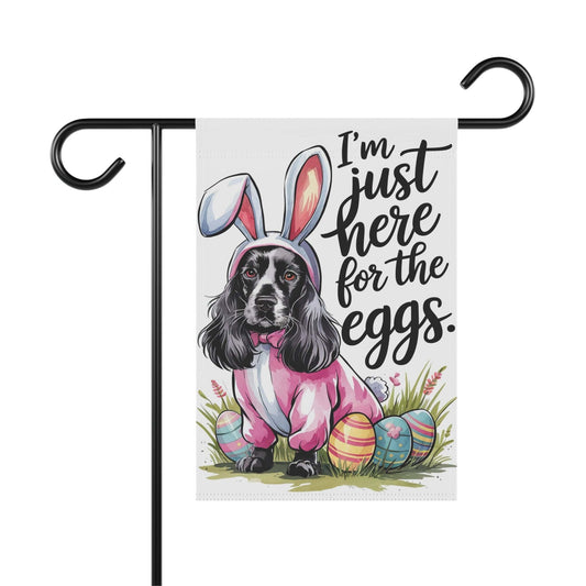 Printify Home Decor 12'' × 18'' Easter Black Cocker Spaniel in Bunny Costume Yard Flag, Rabbit Illustration Funny Garden Flag