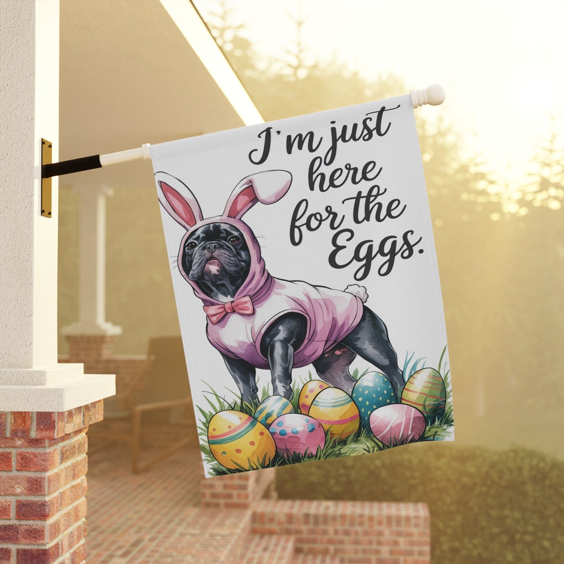 Printify Home Decor Easter Black French Bulldog Yard Flag, Funny Garden Flag, Spring Lawn Decor