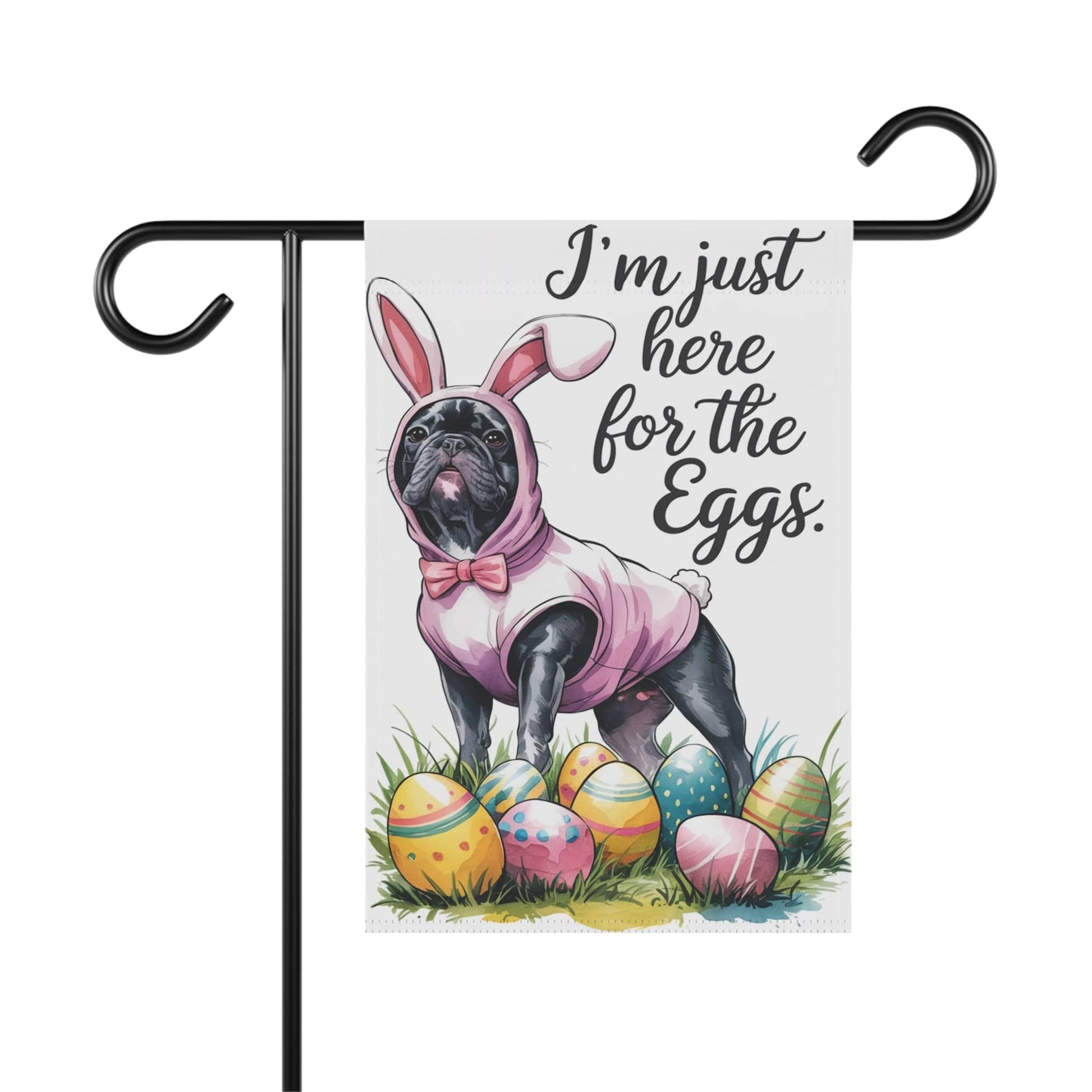 Printify Home Decor 12'' × 18'' Easter Black French Bulldog Yard Flag, Funny Garden Flag, Spring Lawn Decor