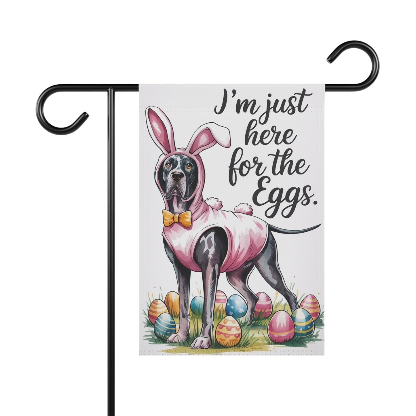 Printify Home Decor 12'' × 18'' Easter Black Great Dane Yard Flag, Funny Holiday Garden Flag, Spring Lawn Decor