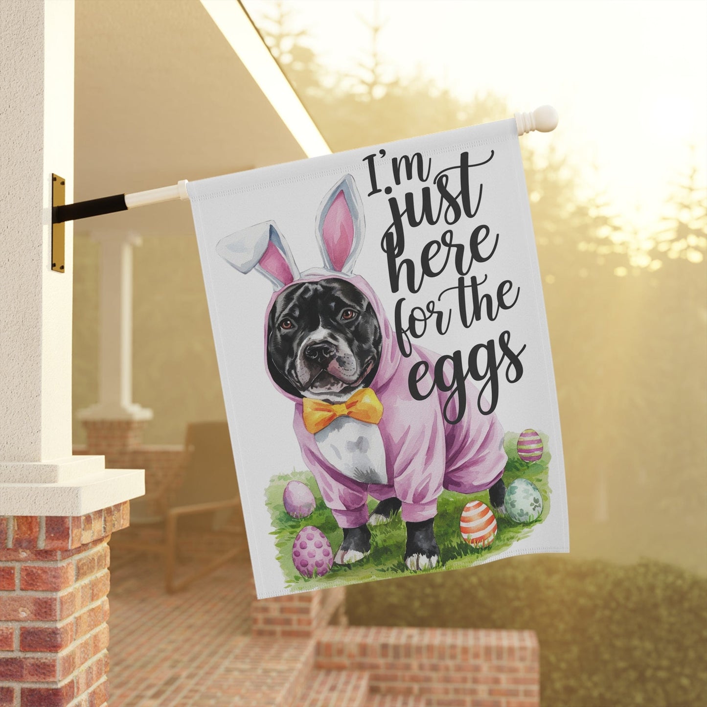 Printify Home Decor Easter Black Pit Bull Garden Flag, Front Yard Spring Decor, Housewarming Gift, Dog Mom