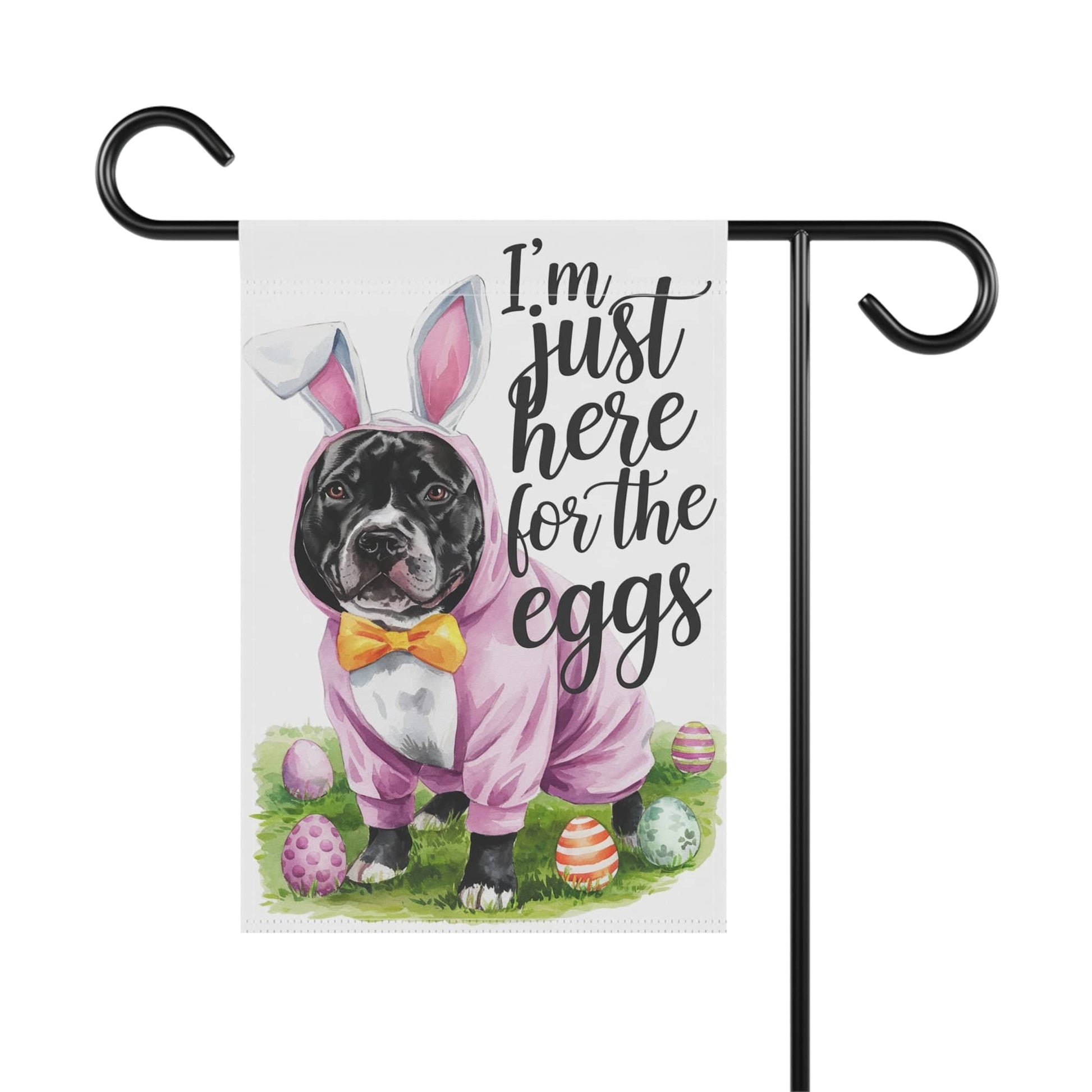 Printify Home Decor Easter Black Pit Bull Garden Flag, Front Yard Spring Decor, Housewarming Gift, Dog Mom