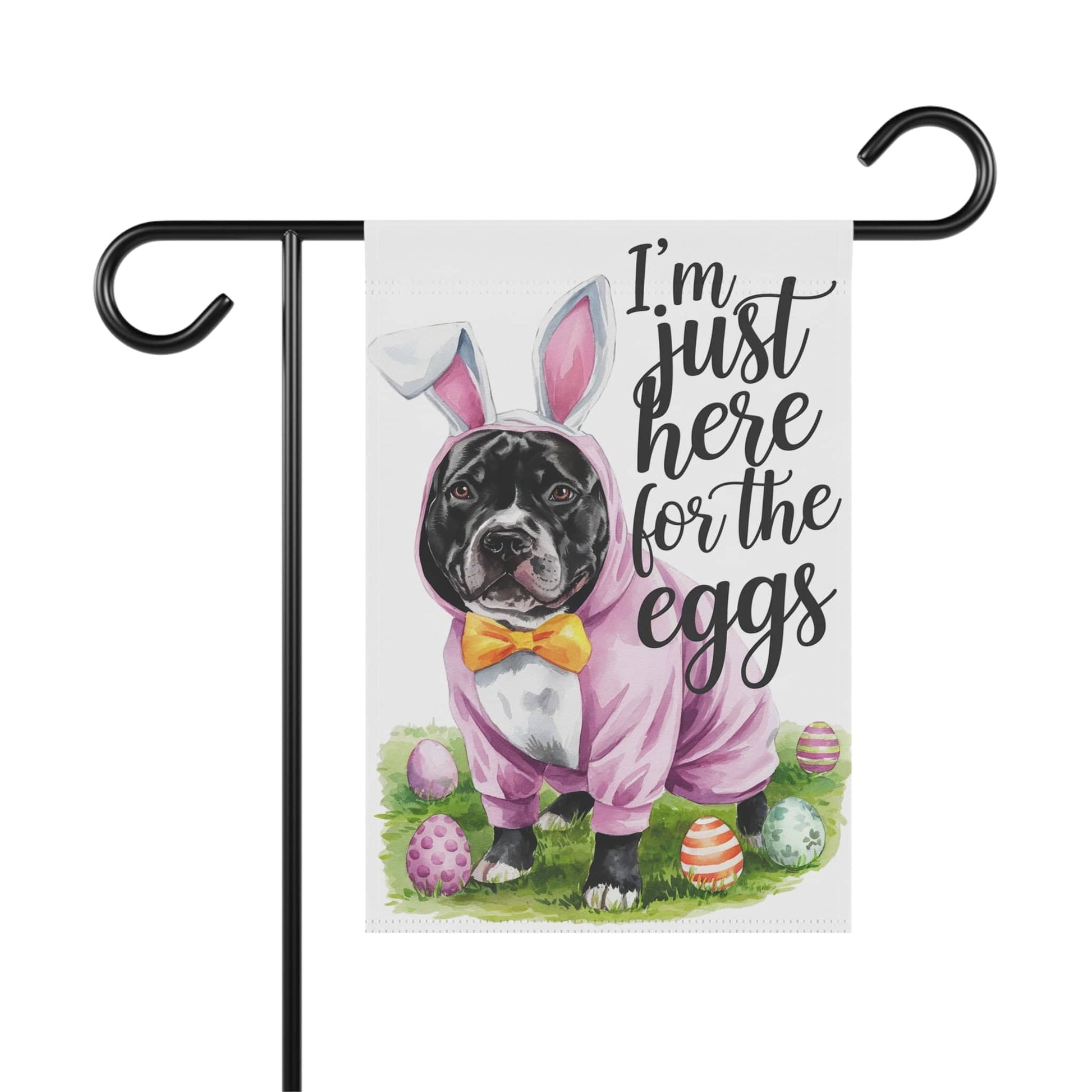 Printify Home Decor 12'' × 18'' Easter Black Pit Bull Garden Flag, Front Yard Spring Decor, Housewarming Gift, Dog Mom