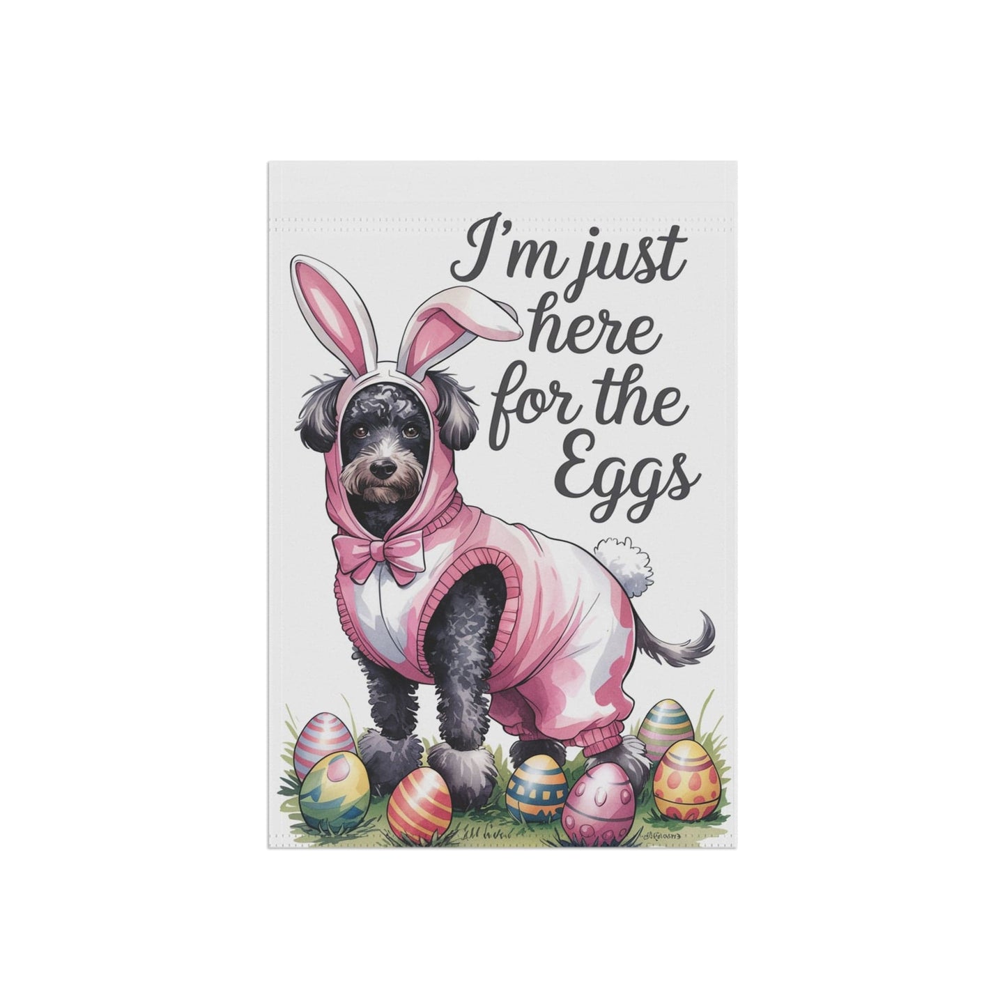 Printify Home Decor Easter Black Poodle Dog Yard Flag, Holiday Illustration garden flag, front yard decor