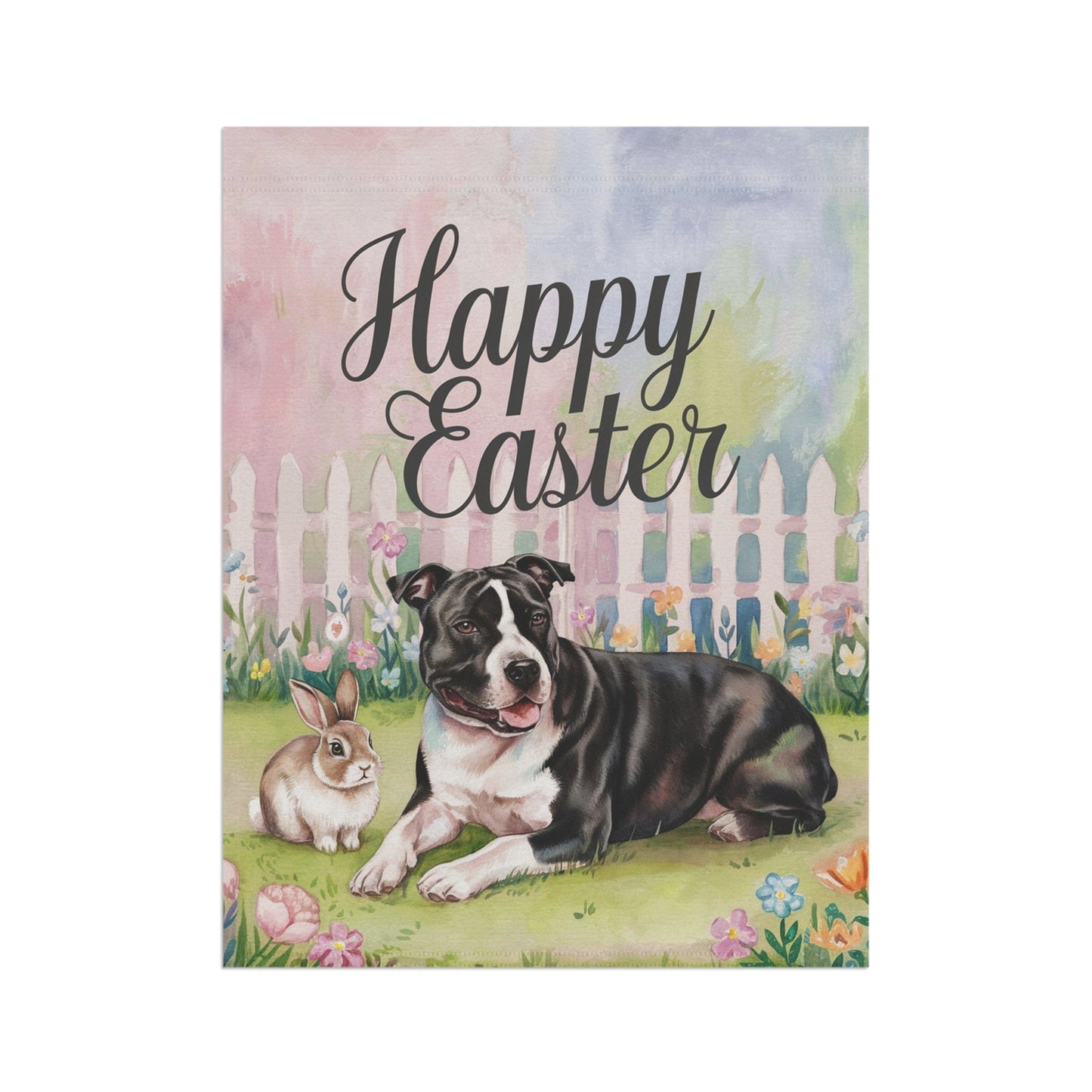 Printify Home Decor Easter Black Staffordshire Terrier Garden Flag, Spring Front Yard decor, Housewarming Gift