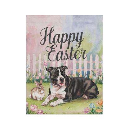 Printify Home Decor Easter Black Staffordshire Terrier Garden Flag, Spring Front Yard decor, Housewarming Gift