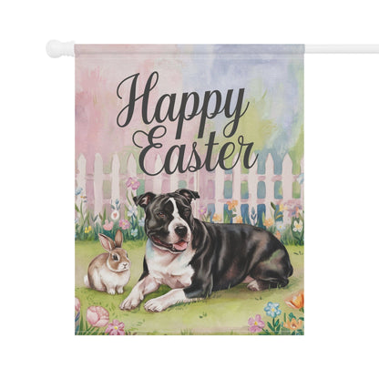 Printify Home Decor Easter Black Staffordshire Terrier Garden Flag, Spring Front Yard decor, Housewarming Gift