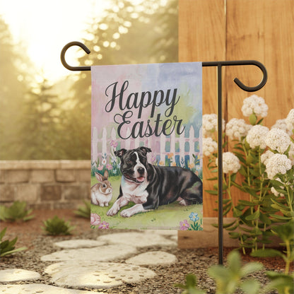 Printify Home Decor Easter Black Staffordshire Terrier Garden Flag, Spring Front Yard decor, Housewarming Gift