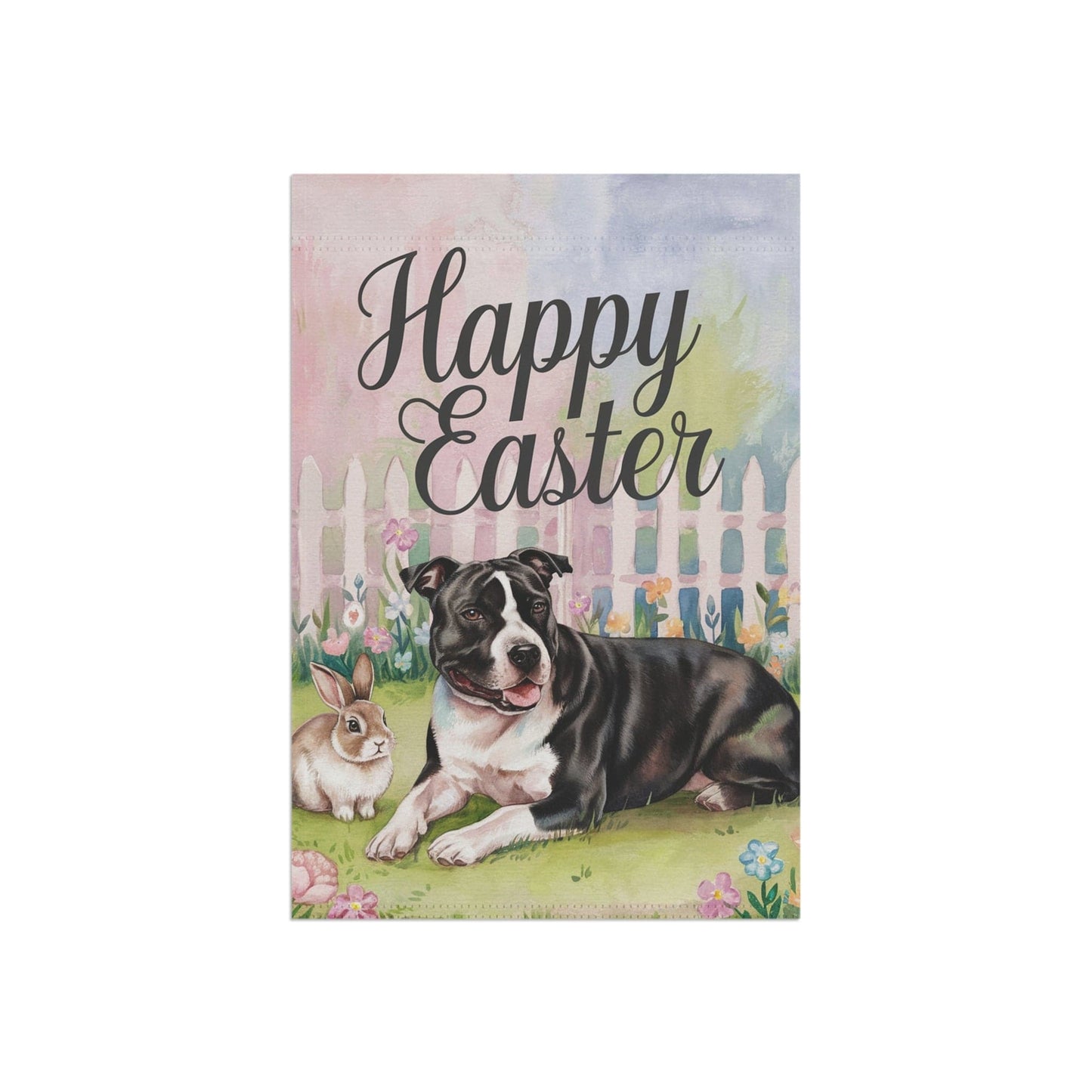 Printify Home Decor Easter Black Staffordshire Terrier Garden Flag, Spring Front Yard decor, Housewarming Gift
