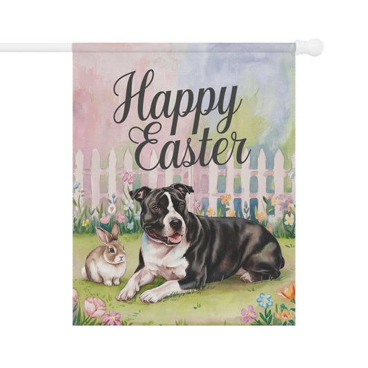 Printify Home Decor 24.5'' × 32'' Easter Black Staffordshire Terrier Garden Flag, Spring Front Yard decor, Housewarming Gift