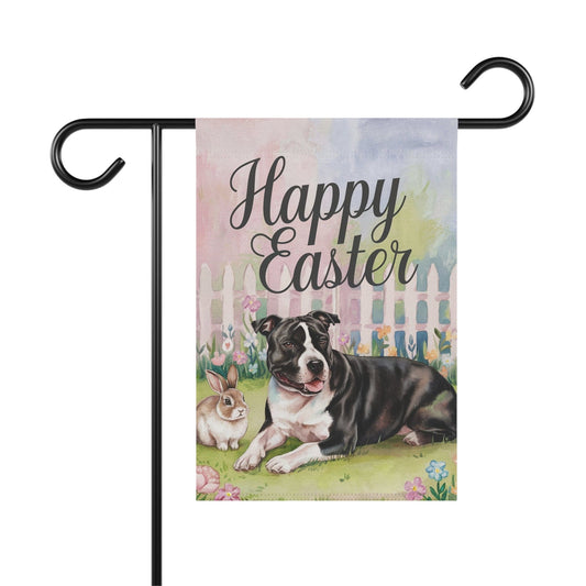 Printify Home Decor 12'' × 18'' Easter Black Staffordshire Terrier Garden Flag, Spring Front Yard decor, Housewarming Gift