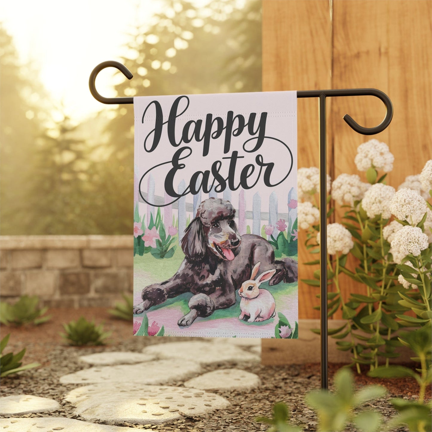 Printify Home Decor Easter Black Standard Poodle Garden Flag, Front Yard Spring Decor, Gardener Gift, Housewarming