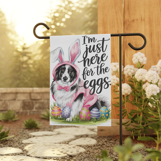 Printify Home Decor Easter Border Collie Lawn Flag, Bunny Rabbit Holiday Funny Garden Flag