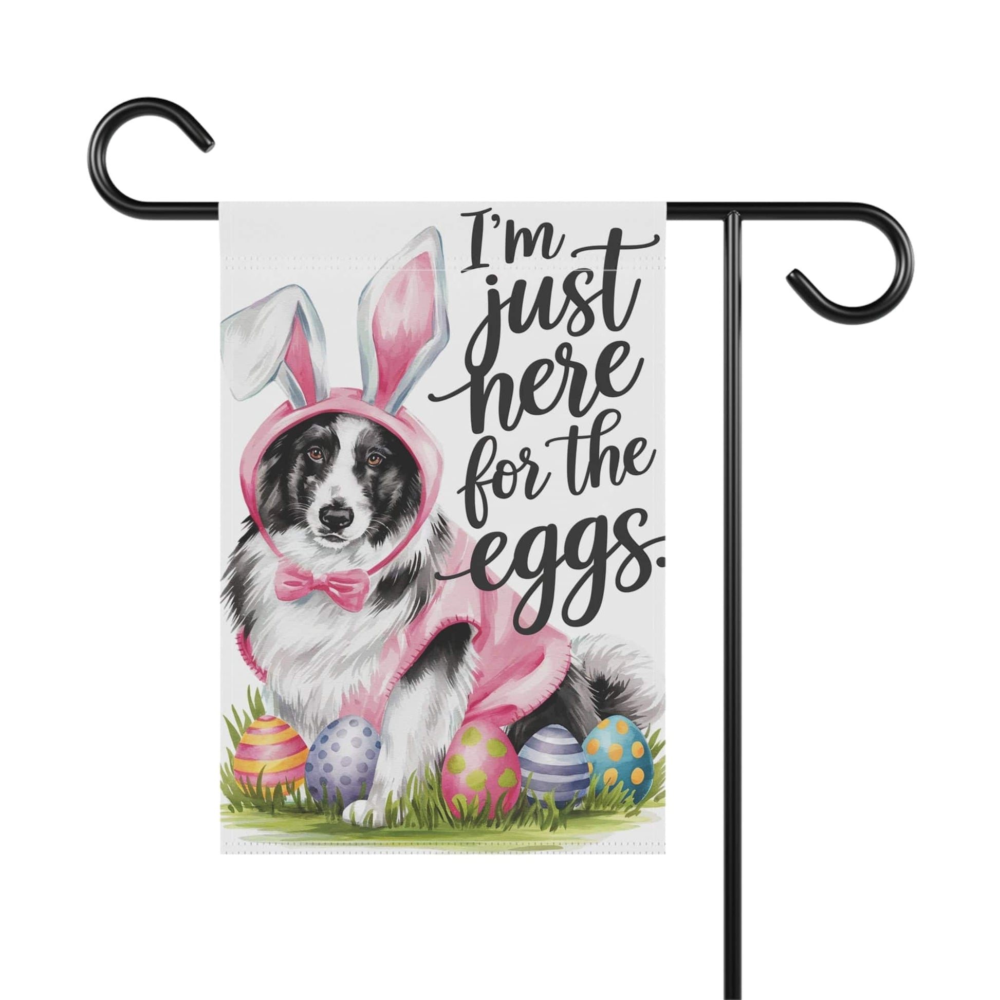 Printify Home Decor Easter Border Collie Lawn Flag, Bunny Rabbit Holiday Funny Garden Flag
