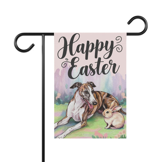Printify Home Decor 12'' × 18'' Easter Brindle Greyhound and Bunny Rabbit, Watercolor Spring Scene garden flag